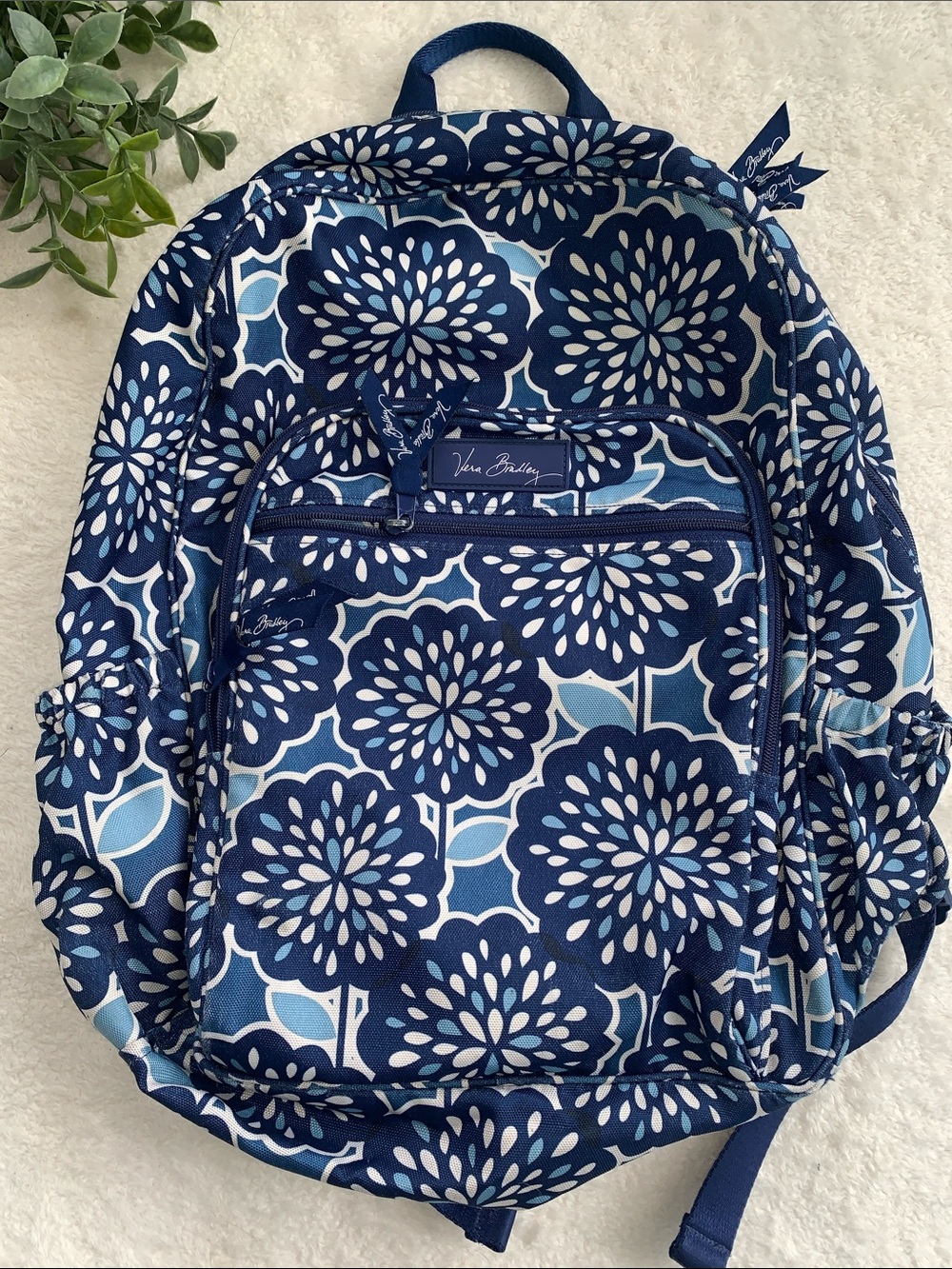 Vera Bradley Blue & White Floral Backpack EUC
